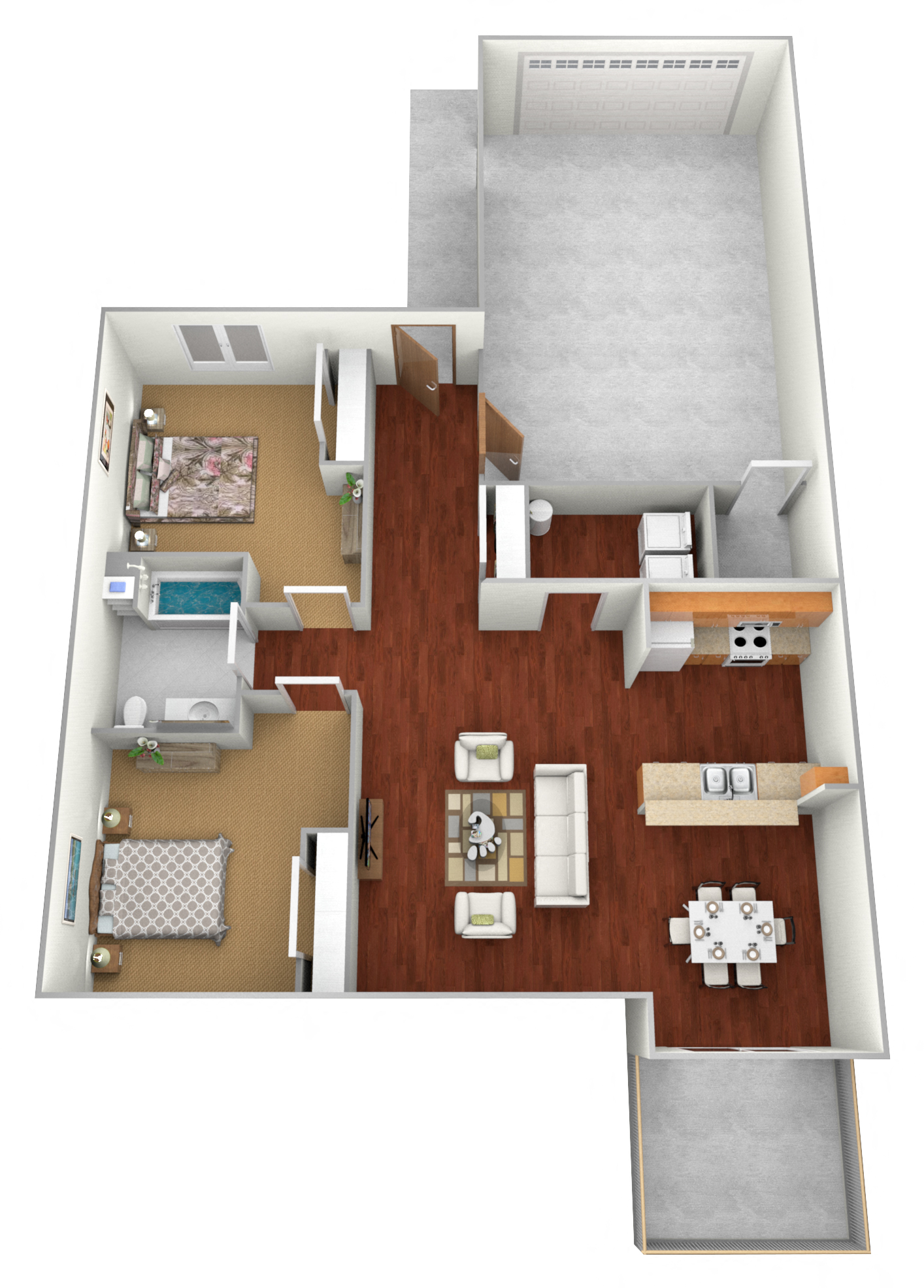 Floor plan for 2 beds, 1 bath, 1230 sqft